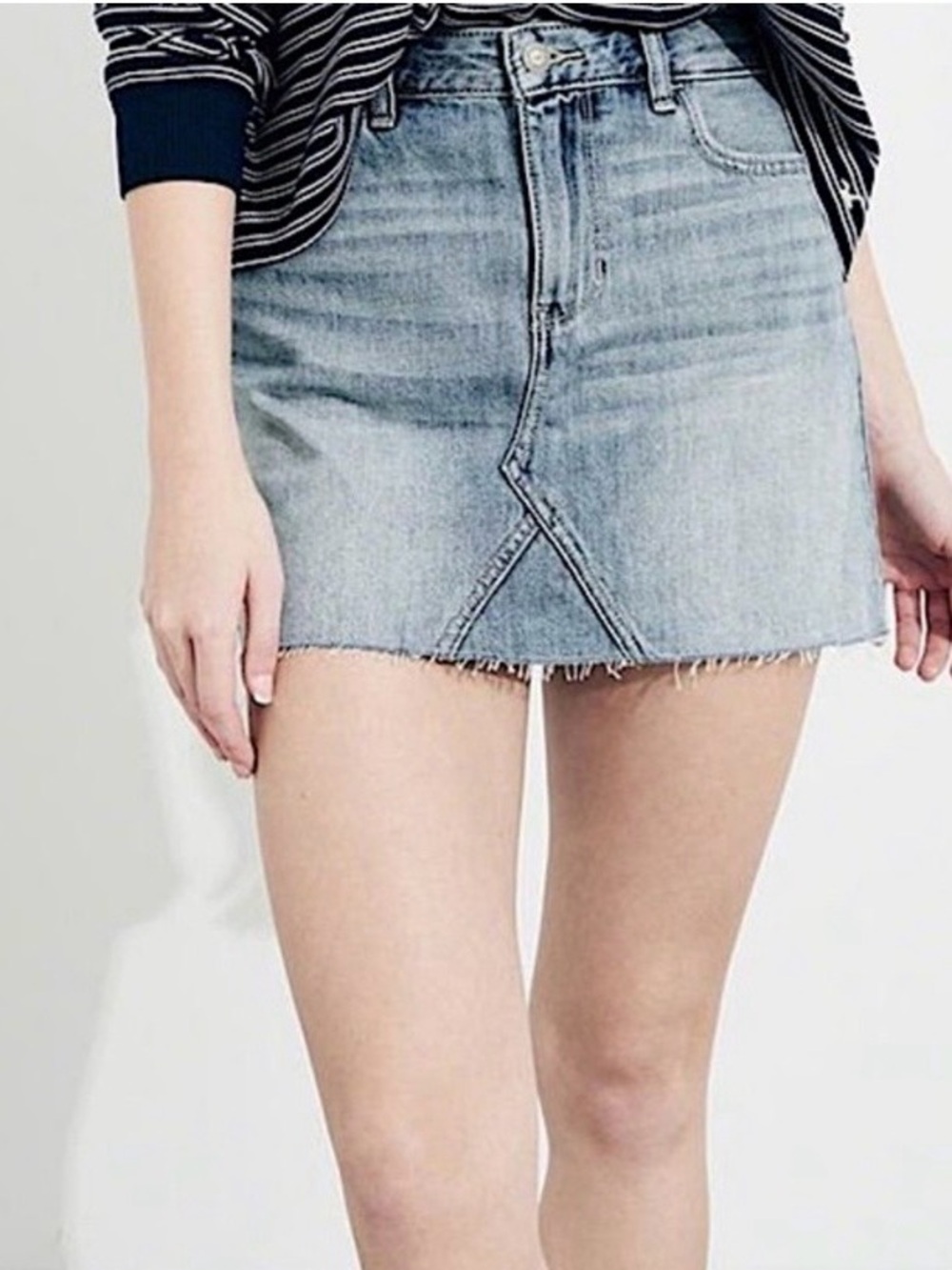 Hollister Light Blue Denim Mini Skirt with Frayed Hem